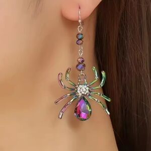 🎃Colorful Faux Crystal Spider Dangle Hanging Earrings